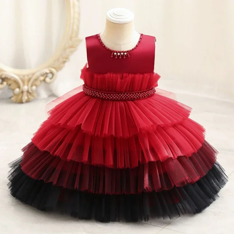 

Children's wear baby's first birthday party dress color matching gradient Lace Princess Baby Girl Christmas Party Prom Dress