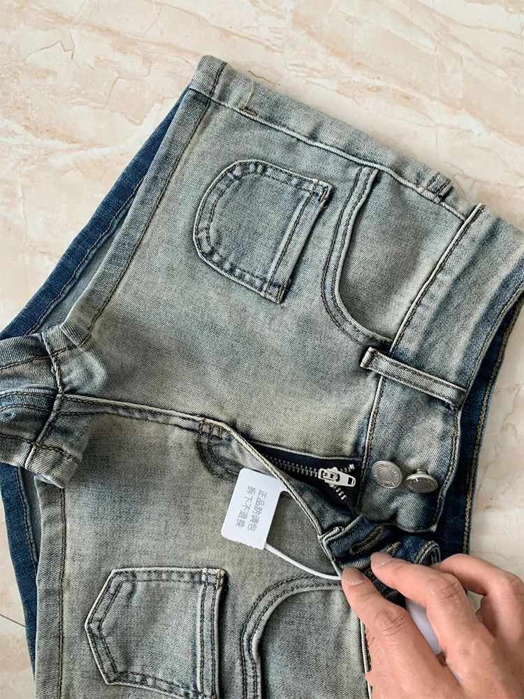 Celana pendek DENIM Y2k วินเทจยุค90แนวสตรีทแวร์ฮาราจูกุกางเกงยีนส์ขาสั้นคาวบอยขาสั้นกางเกง2000s เสื้อผ้าฤดูร้อน2024