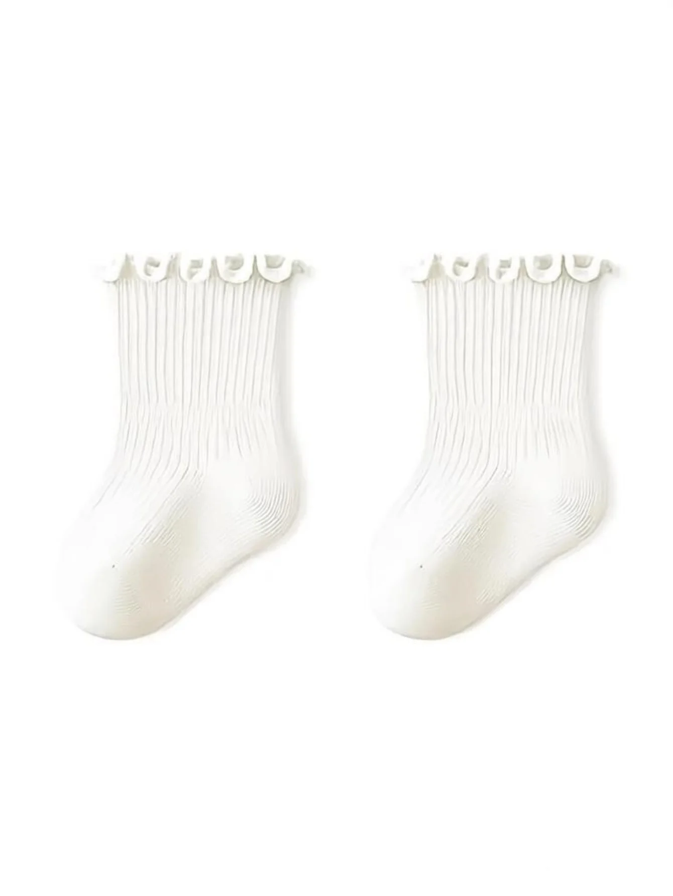 5Pairs White Ruffle Baby Socks Newborn Infant Girls Cotton Mid Calf Socks Soft Breathable Frilly Crew Socks Non-slip Toddler Pri image 4