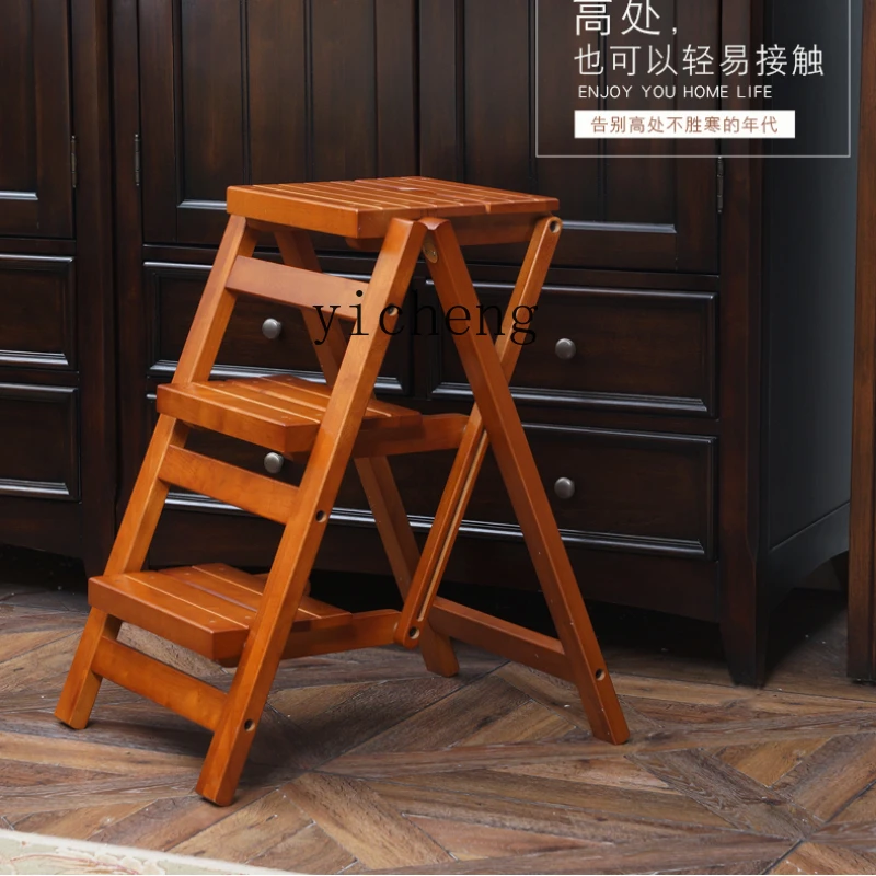 Tah Solid Wood the Wooden Ladder Foldable Step Stool Home Kitchen Ladder High Bench