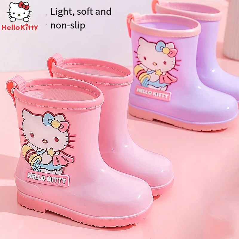 Hello Kittys Rain Boots New Sanrios Cartoon Child Anime Figure Middle Barrel Outdoor Waterproof Shoes Girl Boy Water Shoes