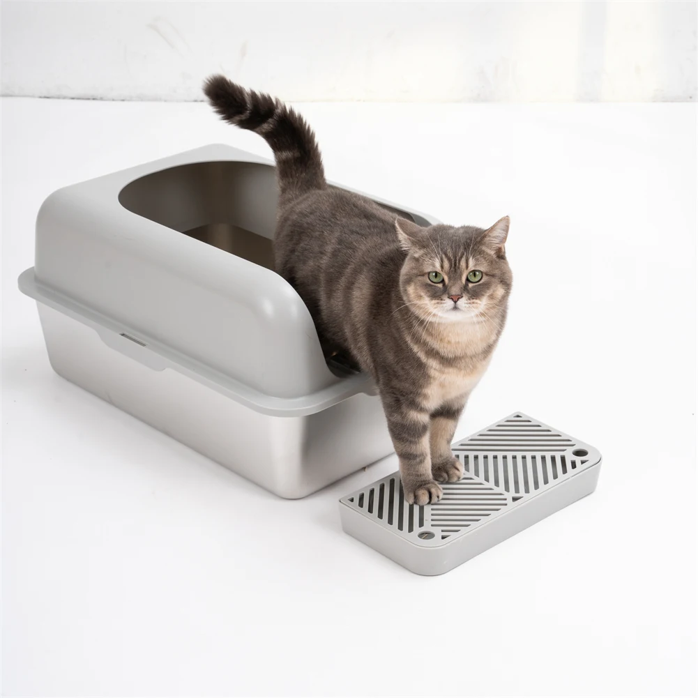 US Enclosed Stainless Steel Cat Litter Box With Lid Extra Large Litter Box For Big Cats XL Metal Litter Pan Tray With High Sides