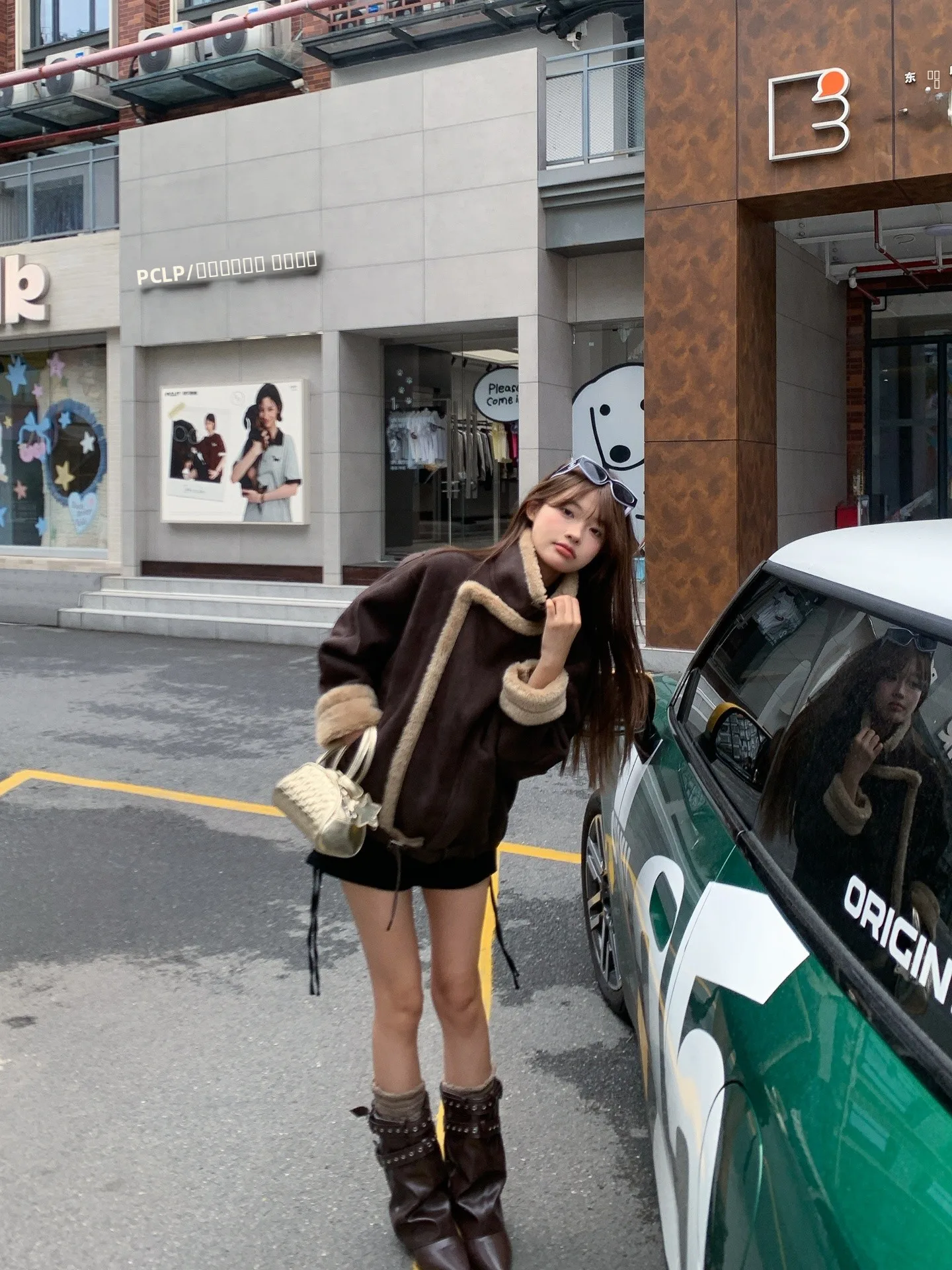 Retro American Fce Lined Suede Jaet Women's Winter New Loose Slimming Cool Motorcycle Jaet Korean Sle ort Coat