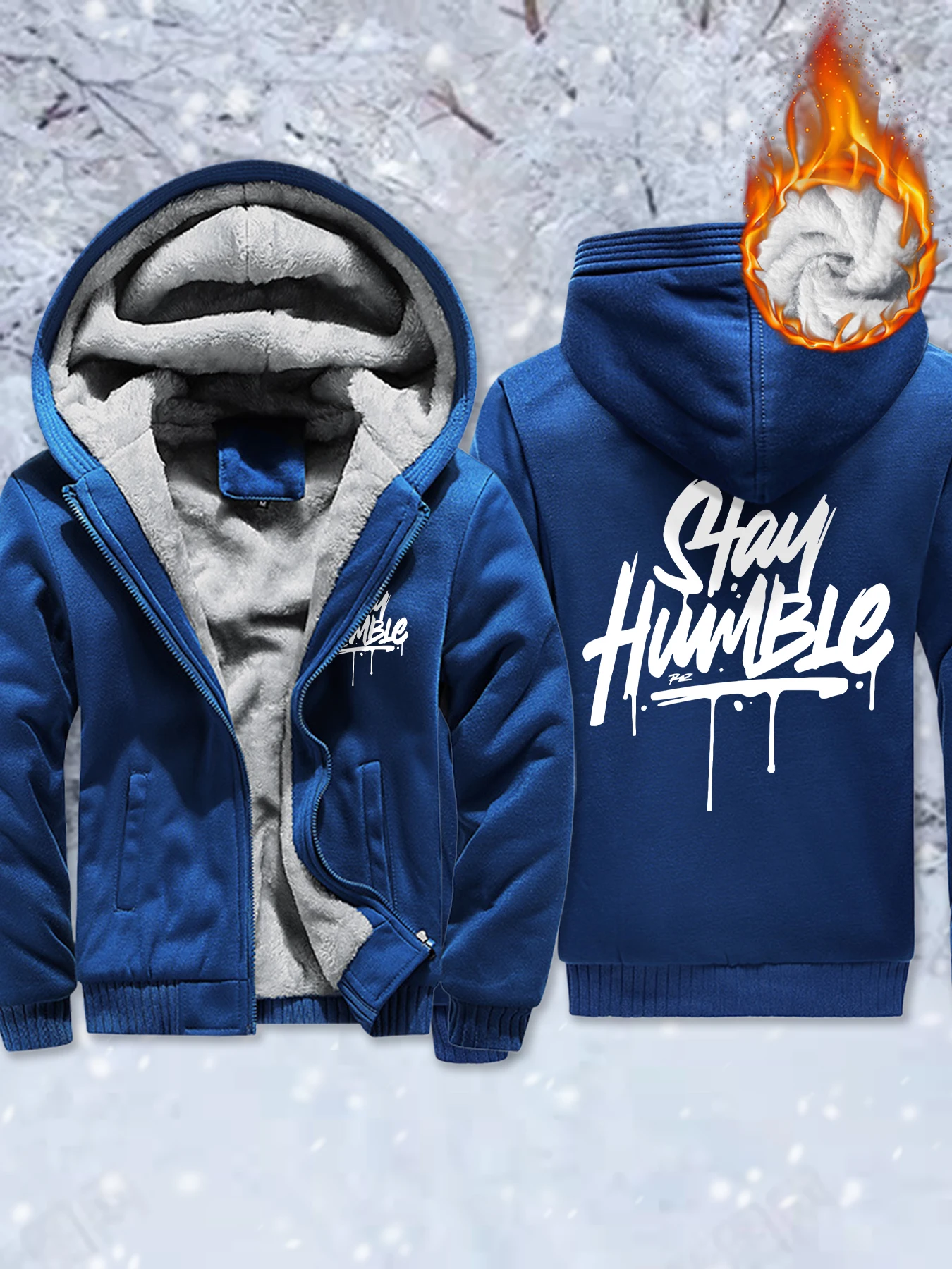 

Зимняя мужская толстовка с капюшоном Stay Humble, повседневные флисовые куртки на молнии, модная мягкая уличная одежда, уличное теплое свободное пальто