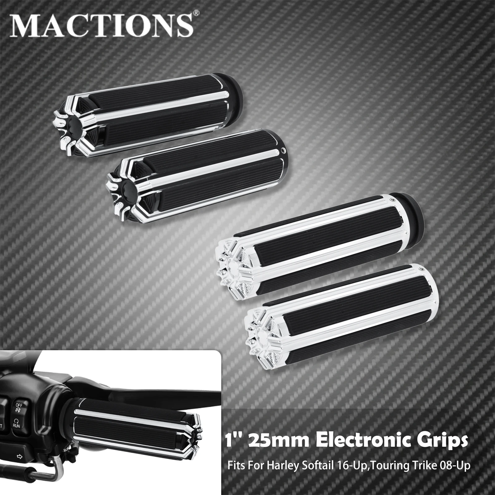 1\'\' Electronic Hand Grips Motorcycle 25mm Throttle Handle Bar Black/Chrome For Harley Softail FXDLS Breakout Touring FLHR Trike