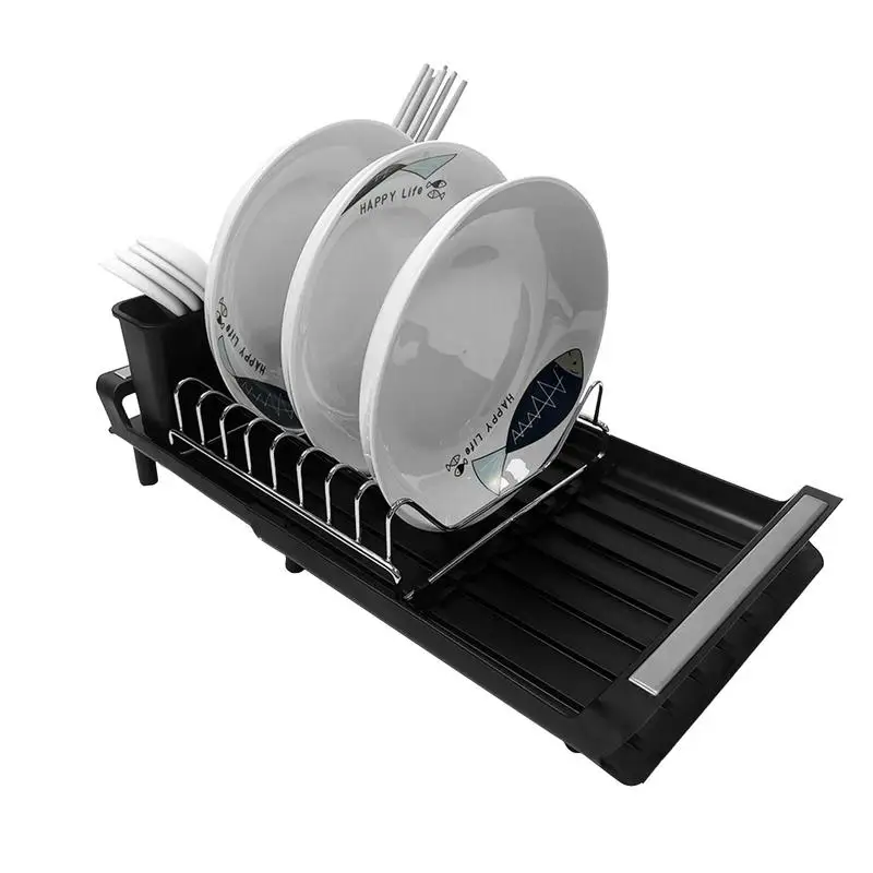 

Dish Drying Rack Retractable Kitchen Plates Organizer With Drainboard Over Sink Countertop Cutlery Storage Holder