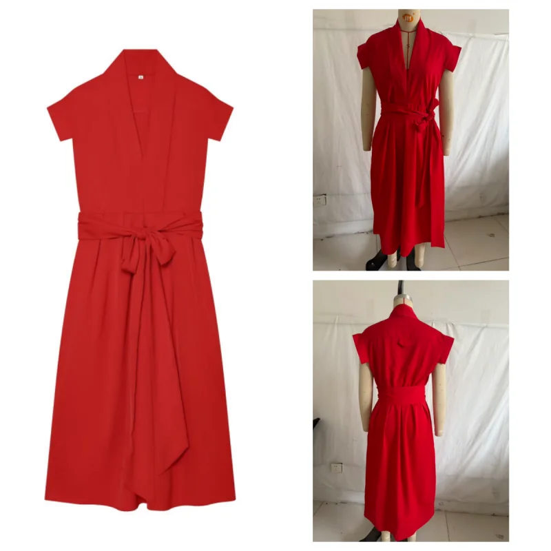 Women 2026 Summer New Collection Dress With Belt Slim Fit High Waist High Quality Party Wedding Fashion Vacation Evening Dress
