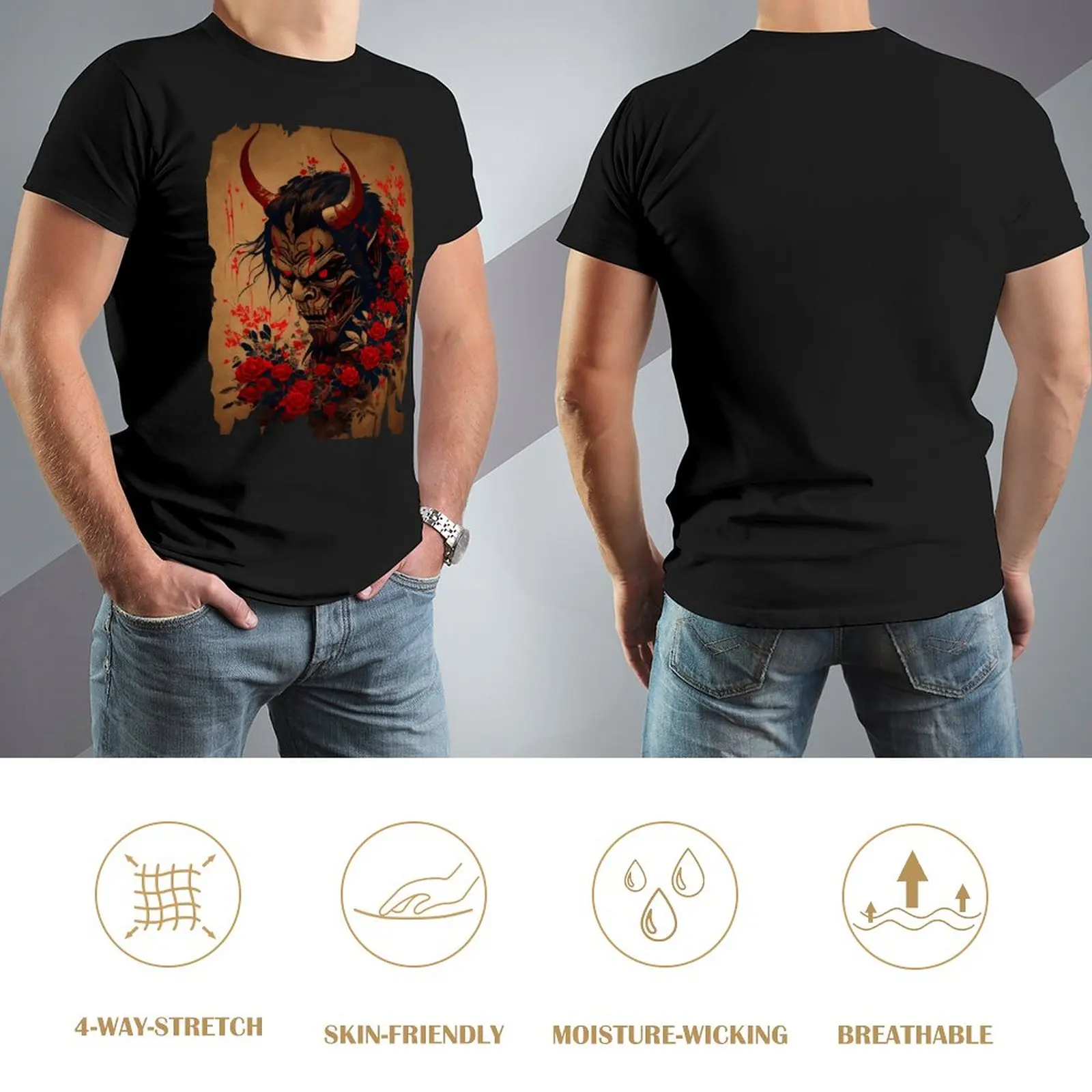 Yokai Demon Scroll Poster For Sale T-shirt Round Neck Campaign  Humor Graphic Tees Classic Home USA Size