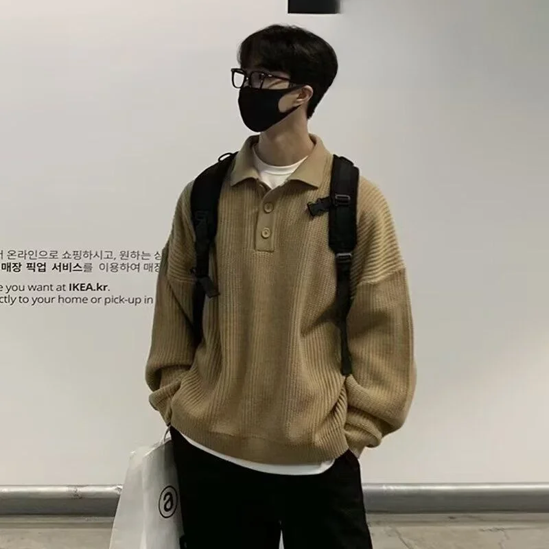 

American Retro Knitted Sweater Men's Oversize Casual Collar Faionable All-Season Thiened Long Sve Polyester Fiber