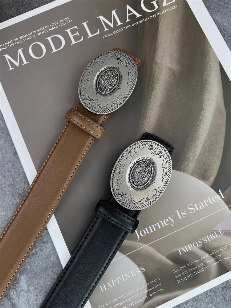 

Women's Vintage Buckle Genuine Leather Corset Female Cummerbund Coat Waistband Dress Decration Narrow Belt J080