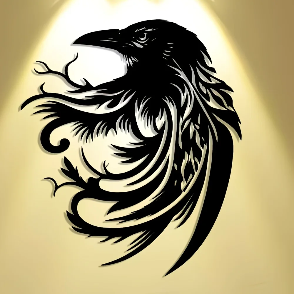 An Elegant and Simple Metal Wall Art Piece Featuring a Crow Perched on a Branch, Suitable for Home, Kitchen, Shop, Cafe, Bar, and Farmhouse Decor, an Ideal Housewarming, Holiday, and Birthday Gift.