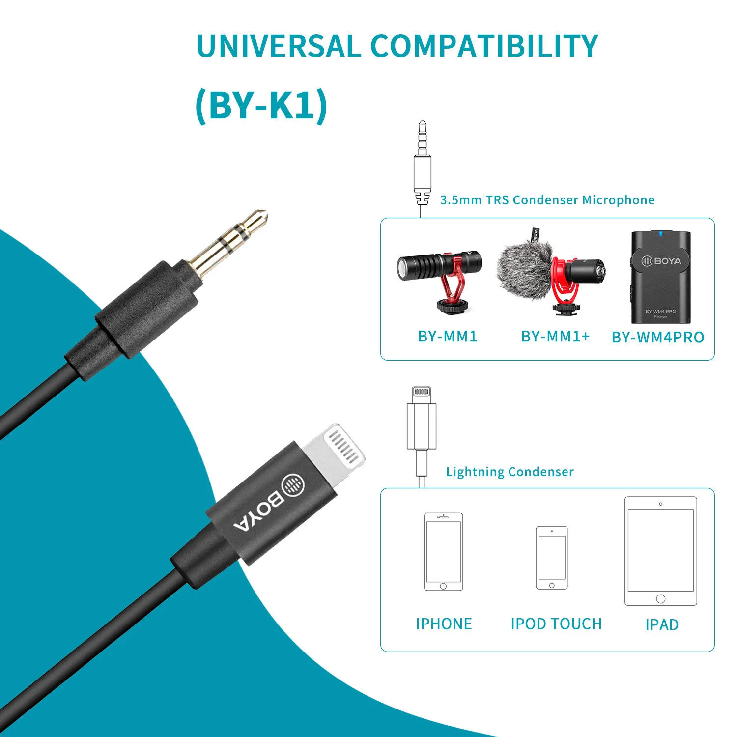 Microphone Adapter BOYA BY-K1-K9 3.5mm TRRS/TRS Audio Converter Adapter iphone Android Camera for Micr Extension Cable 0.6cm