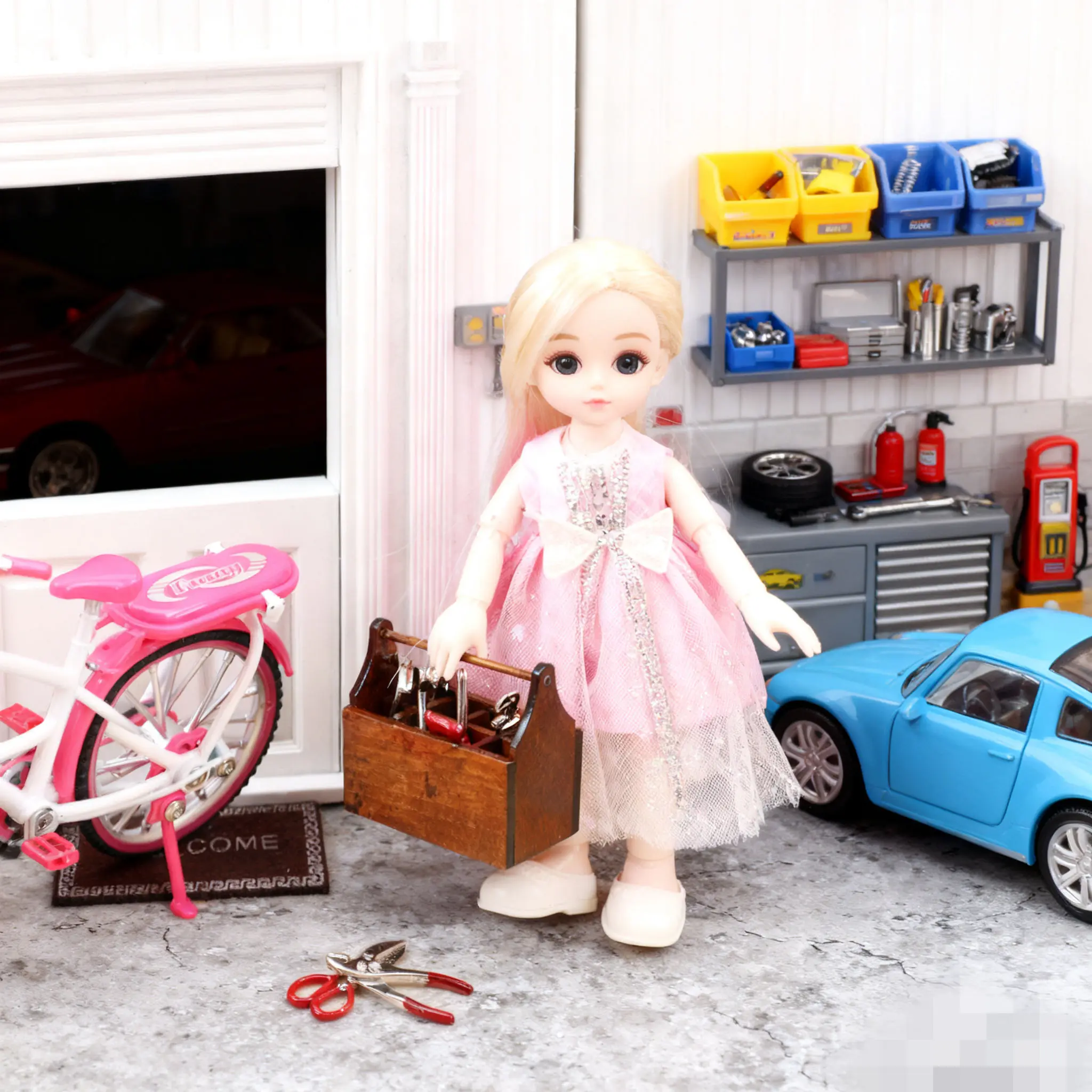 

3picecs 1:12 Dollhouse Retro Toolbox Set - Miniature Repair Tool Model with Tools for Dollhouse Scene Matching & Hobbyiest