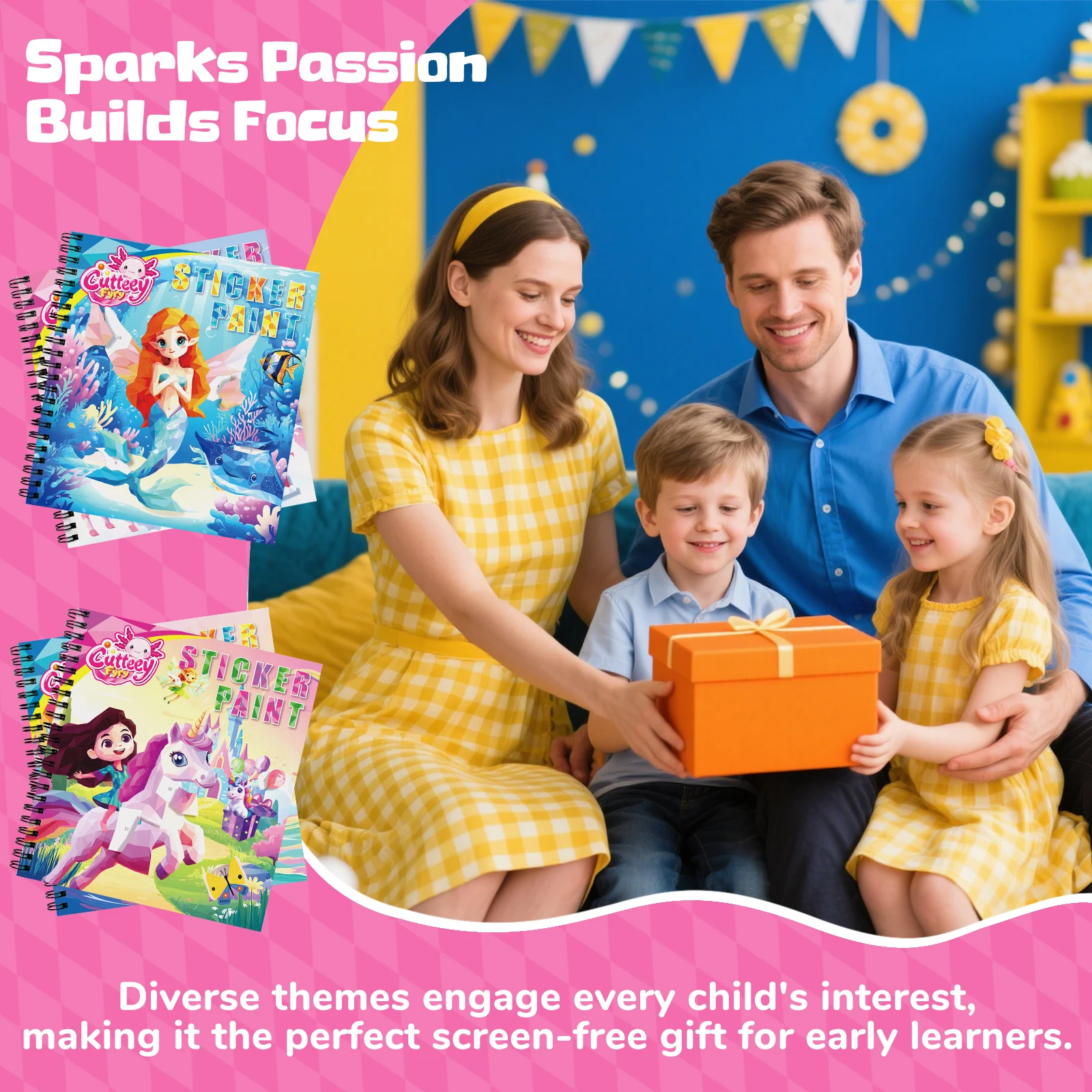 New 4PCS Sticker Paint Story Books for Kids Ages 4-10 Unicorn Mermaid Animals Designs Paint Sticker by Numbers Kids Gifts