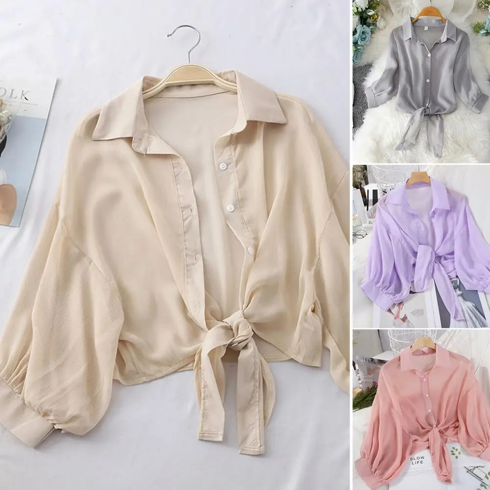 

Summer Office Warm Shawl Women Sunscreen Coat Japanese Style Sun Protection Chiffon Cardigan with Lace-up Detail for Summer