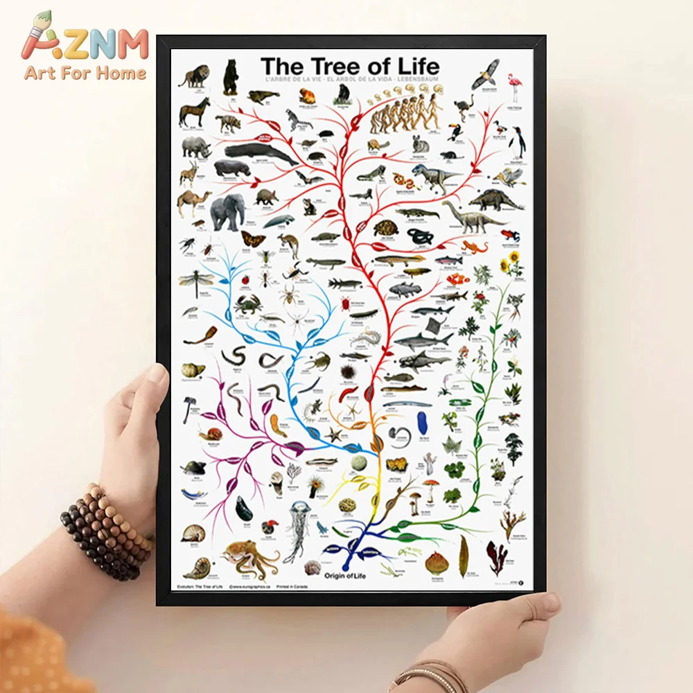 AZNM The Tree of Life Evolution Canvas Wall Art Educational Biology Print for Science Classroom Decor