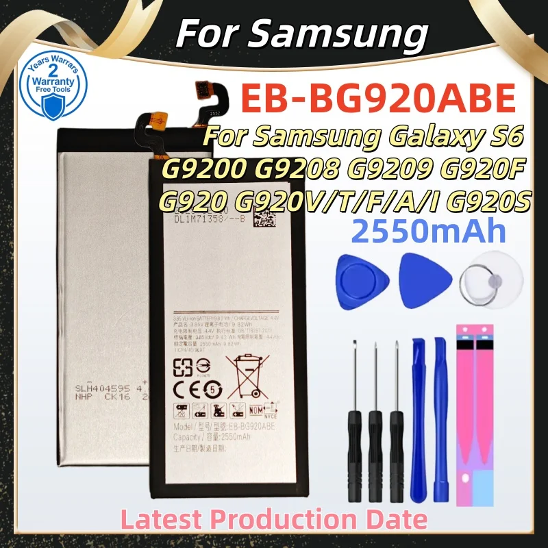 

EB-BG920ABE 2550mAh Battery For Samsung Galaxy S6 G9200 G9208 G9209 G920F G920 G920V/T/F/A/I G920S Mobile Phone Battery+Tools