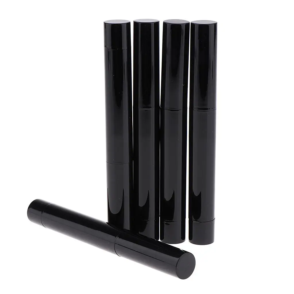 5 Pack Cylinder Empty Rotating Lipstick Lip Balm Tubes Refillable Bottle Lip Gloss Containers 12.1mm, Black