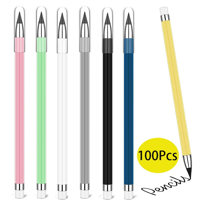 

100Pcs Inkless Pencils Everlasting Infinity Pencil with Eraser for School Office for Writing Sketch Drawing