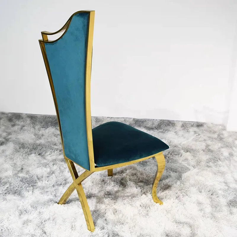 

Light luxury stainless steel chair Italian simple flannel guqin dining chair
