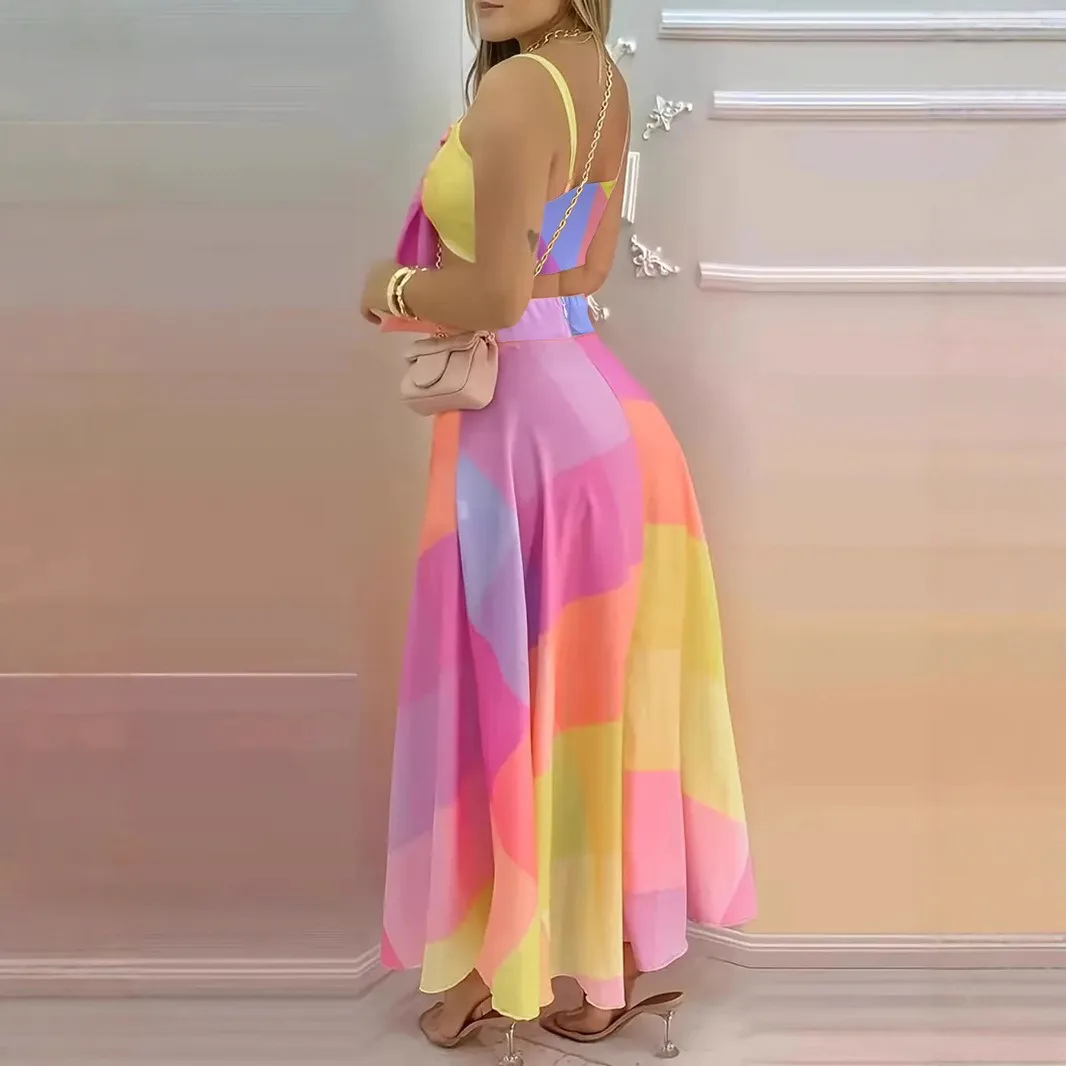 Top cropped, saia com zíper com estampa geométrica, estilo praia