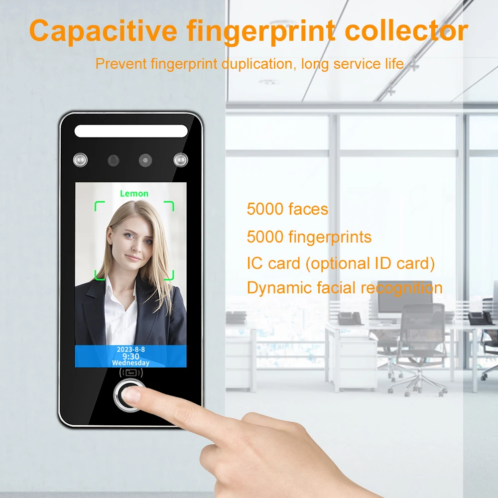 Fingerprint and Face Recognition Door Access Control wifi TCP IP 5inch Screen IR Camera RFID Card Reader Time Attendance Device