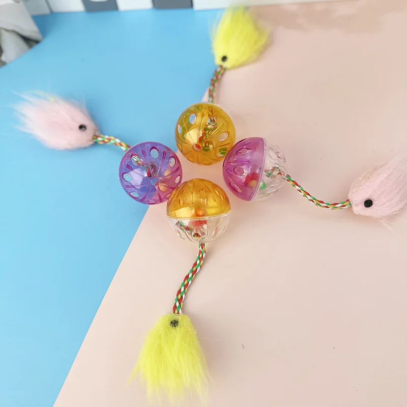 Cat Toy Colorful Braided Rope Relieve Boredom Interactive Toy Pet Bell Mice Ball Toy Cat Supplies