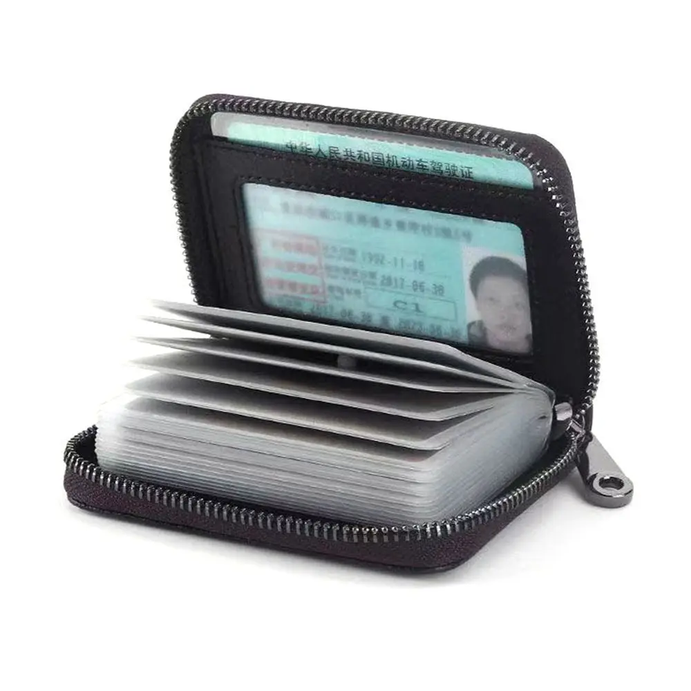 Women Men Business Card Multi-function Zipper Leather Wallet Purses Credit Card Holder Card Case