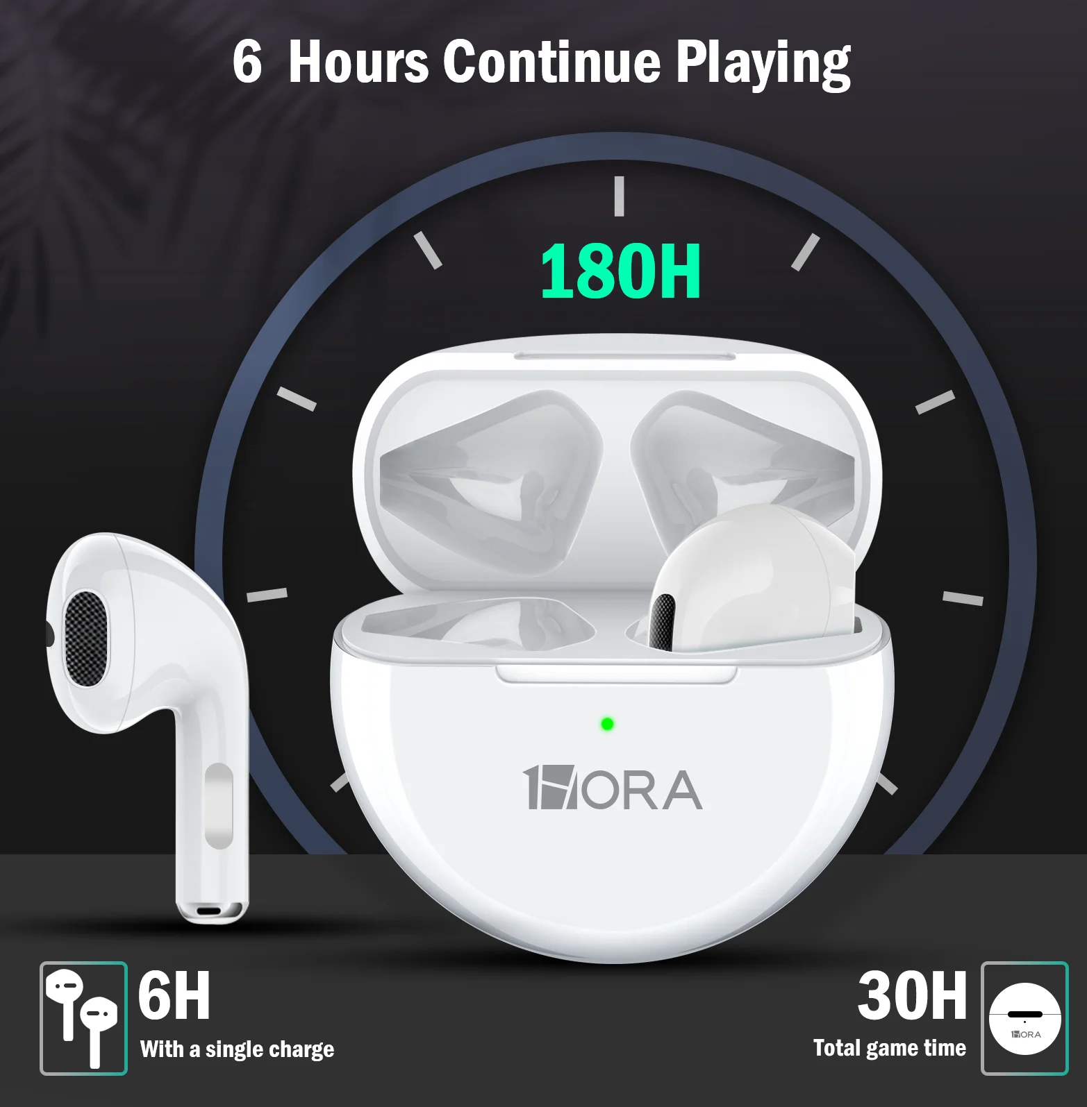 1HORA سماعة بلوتوث لاسلكية AUT119 سماعات تحكم ذكية باللمس عمر بطارية طويل الأمد يدعم Android ISO