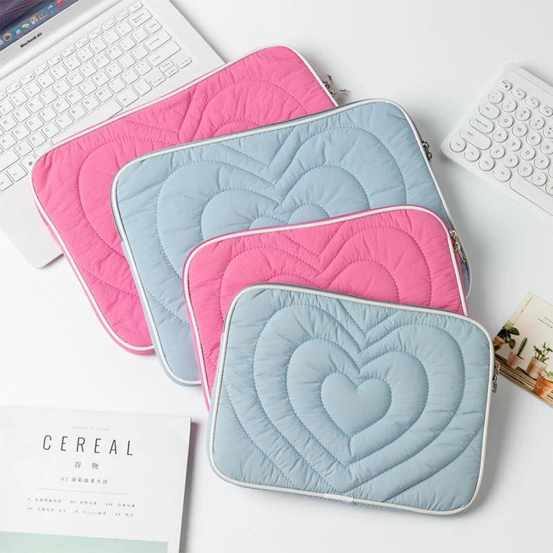 

Korean Quilted Heart Computer Bag Tablet Sleeve Case Simple Laptop Storage Bags For Girls Women Portable Laptop Sleeves