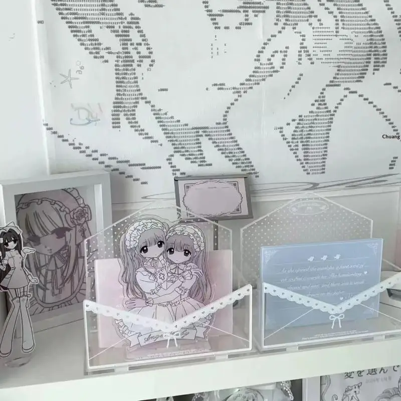 Hot 1pc Polka Dot Envelope Series Acrylic Storage Rack, Lace Bow Multi-purpose Kawaii Organizer Tray For Collecting Merch & Desk
