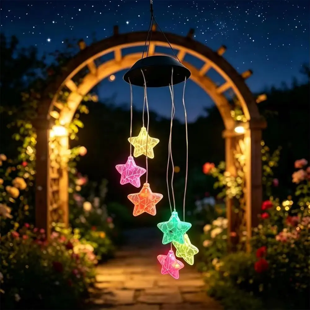 Creative Star Wind Chime Light Oval Santa Claus Solar Decorative Lamp Night Light Waterproof Colorful Wind Chime Light Windows