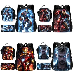 Child School Anime Movie Irons Man Backpack with Lunch Bags ,Pencil Bags ,School Bags for Boys Girls Best Gift