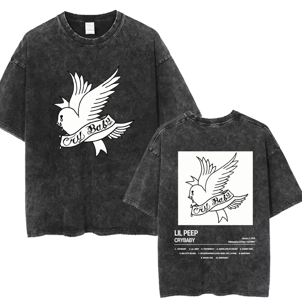 مغني الراب ليل اللمحة حزين الوجه القوطي غسلها التي شيرت الهيب هوب القوطية Harajuku تي شيرت الرجال القطن عادية المتضخم تي شيرت الشارع الشهير #2