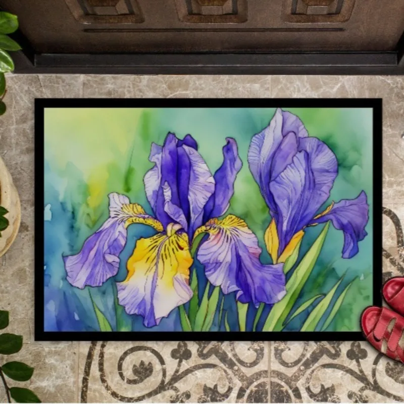 

Tennessee Iris Watercolor Doormat 18Hx27W Non-Slip Washable Indoor Outdoor Entryway Rug