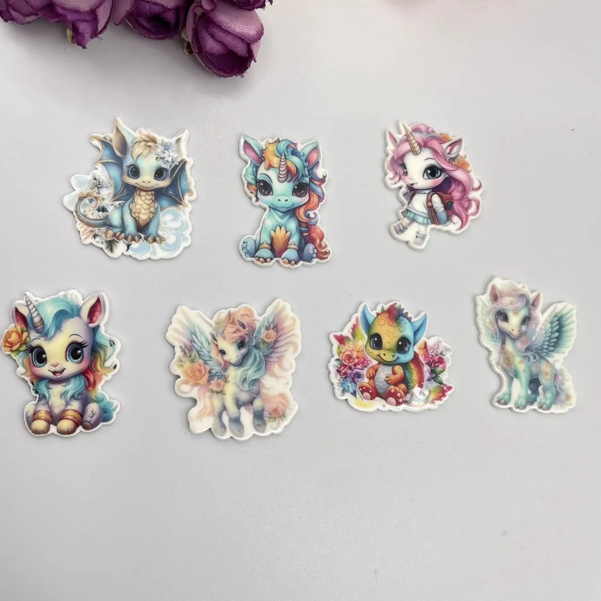 10 pieces animall Cartoon New unicorn  Crafts Flat Back Resins Bow Diy Hairpin hair Accessories headwear 23102301