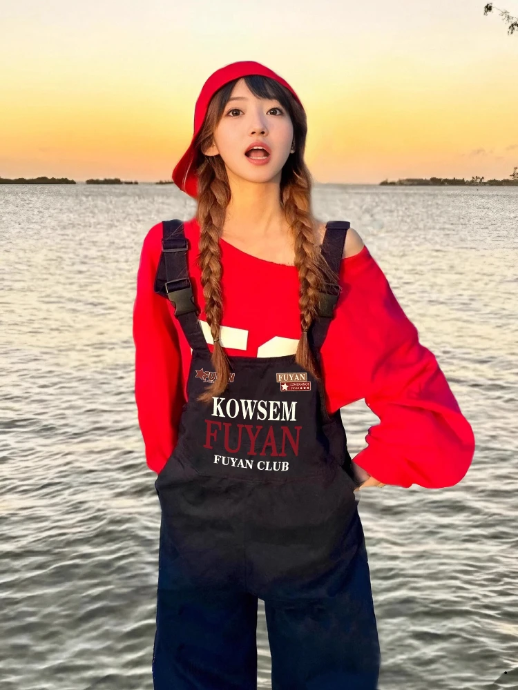 

Женский джинсовый комбинезон Deep Blue: новинка весна-осень, американский ретро-дизайн, повседневный стиль, с завышенной талией, длинные брюки