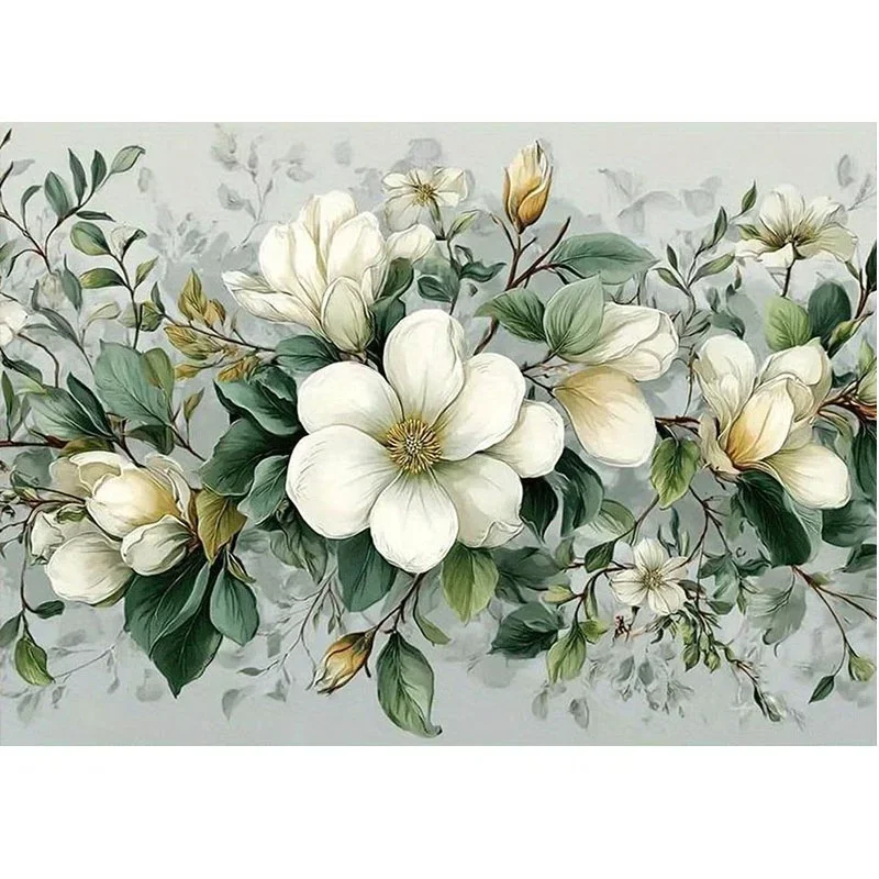 Professional Art Use, Delicate White Magnolia Floral Arrangement 2D Canvas Paint By Numbers Kit, Beginner Friendly Multiple Spec