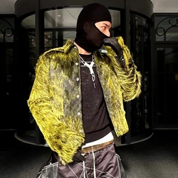 NIGO Men's spring and fall trend of high street retro yellow-green plush cowhide jacket lapel casual jacket Ngvp #nigo8247