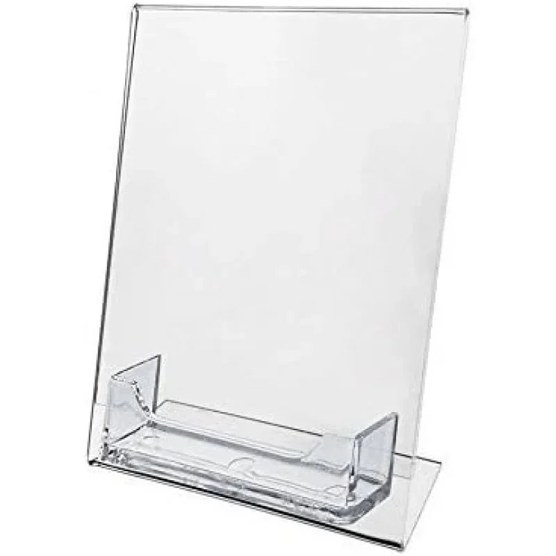 24 5x7 Sign Holder Slant Back Display with Business Card Holder Clear Acrylic