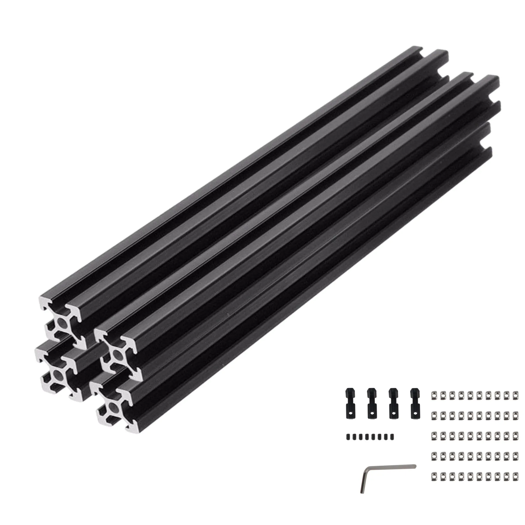 4pcs BLACK Aluminum Profile Extrusion 2020 T slot European Standard Anodized Linear Rail With Connectors For CNC 3D Printer