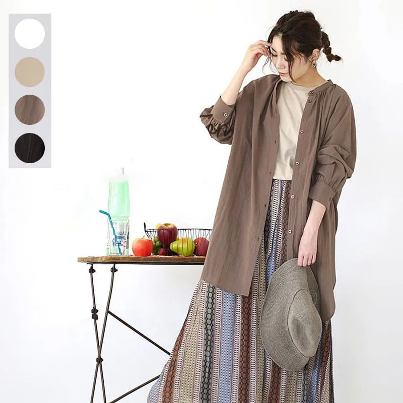 

4 Colors Spring Summer New Japanese Minimalist Style Women's Shirt Pure Cotton Long Sleeve Loose Casual Oversized Shirt Dress