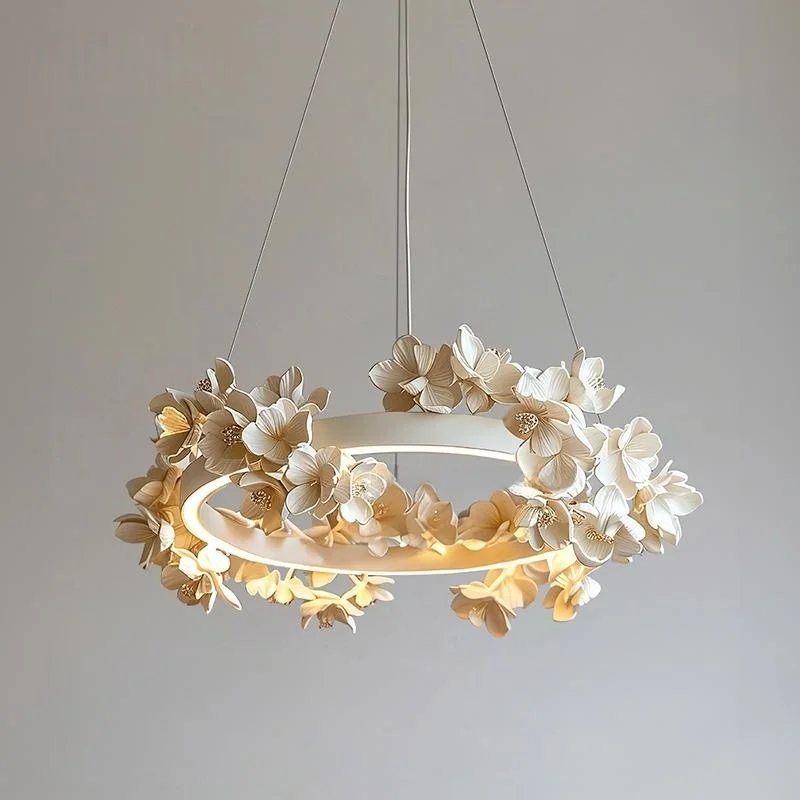 French Flower Pendant Light with Circular Relief and Sense of Luxury Antique Style Pendant Light for Living Room Dining Room LED