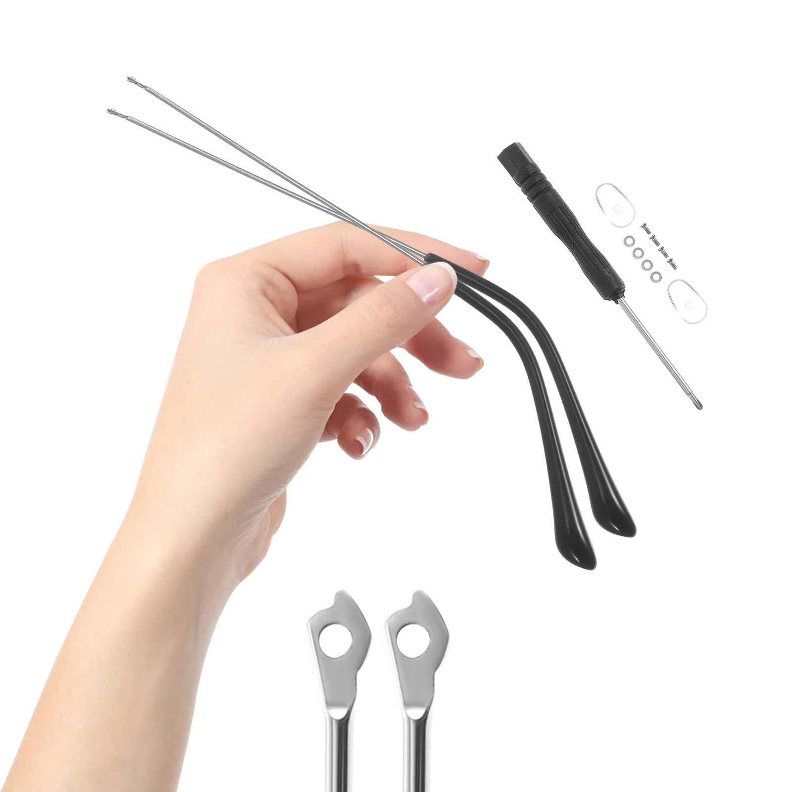 1 par universal liga óculos quadro templos substituição antiderrapante confortável apto para óculos de sol kit reparo braços metal