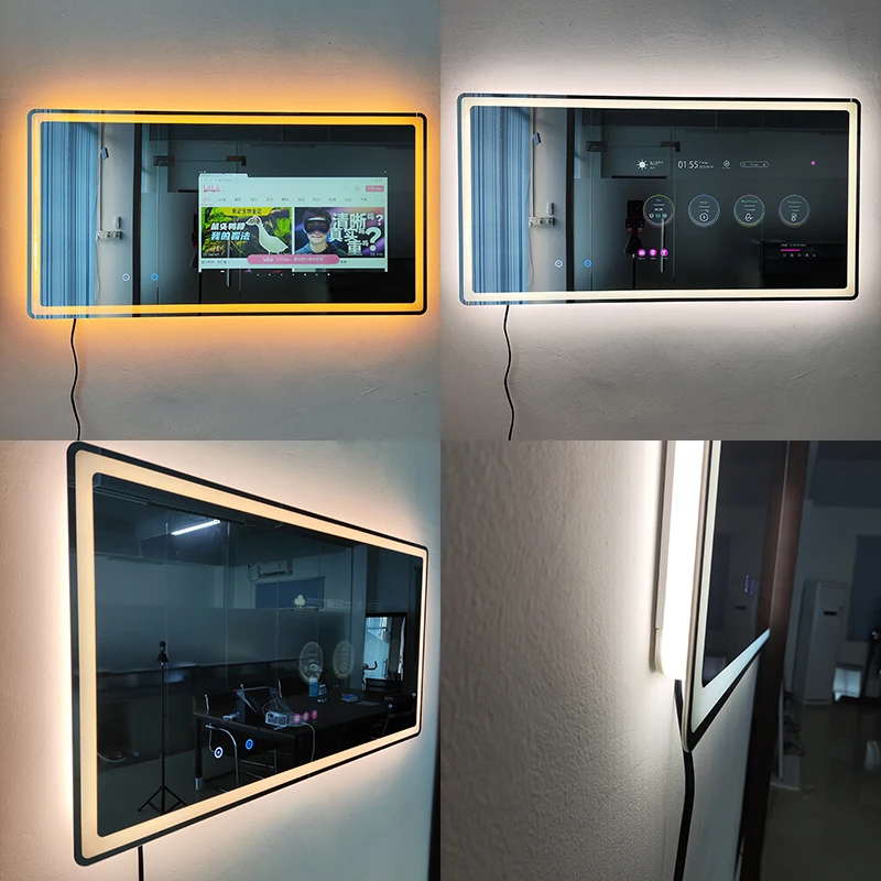 Popular Android System Rectangle Bathroom LED Full Functions Smart Mirror TV with LED Lighting WIFI Bluetooth-compatibile