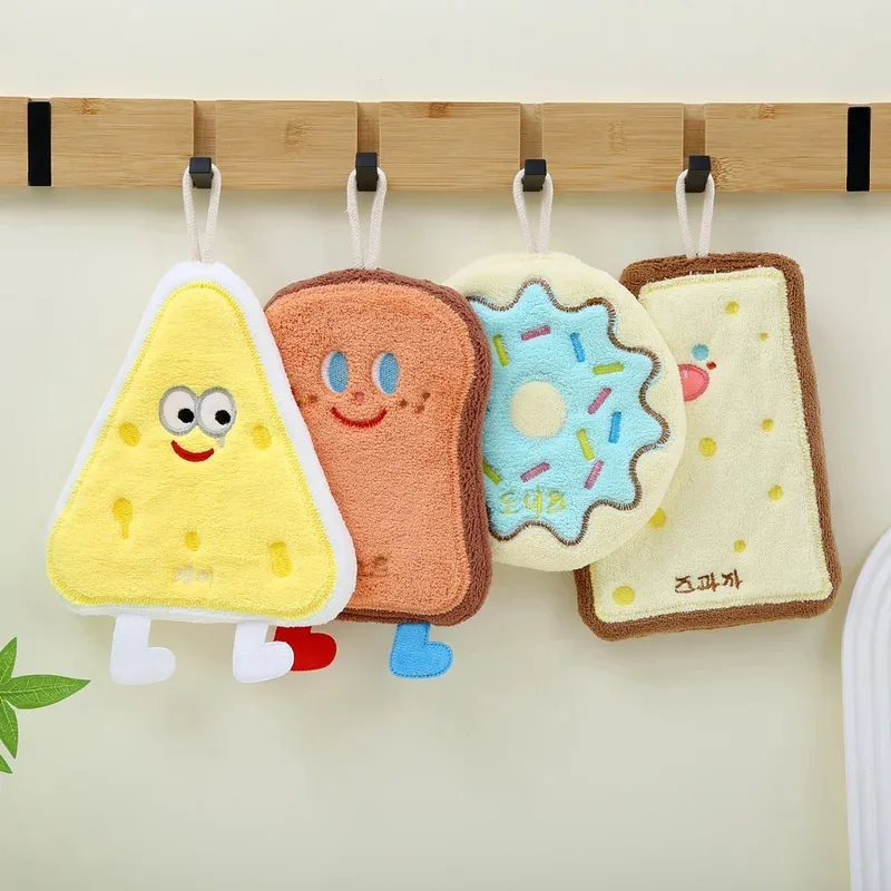 タオル ホームデコレーション キッチンやバスルーム用のハンギングハンドタオル、ハンギングループ付きの超ソフトハンドドライタオル、かわいい漫画のタオル