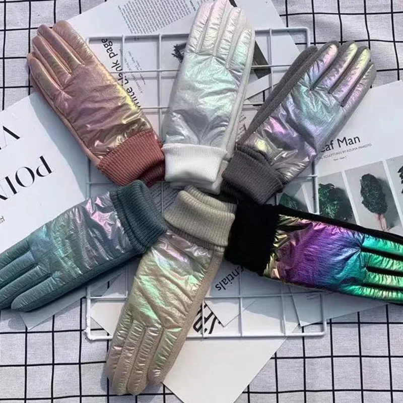 التدرج اللون النساء الشتاء الدفء شاشة تعمل باللمس سميكة الصوف بطانة قفازات مقاوم للماء أسفل القماش محرك الدراجات