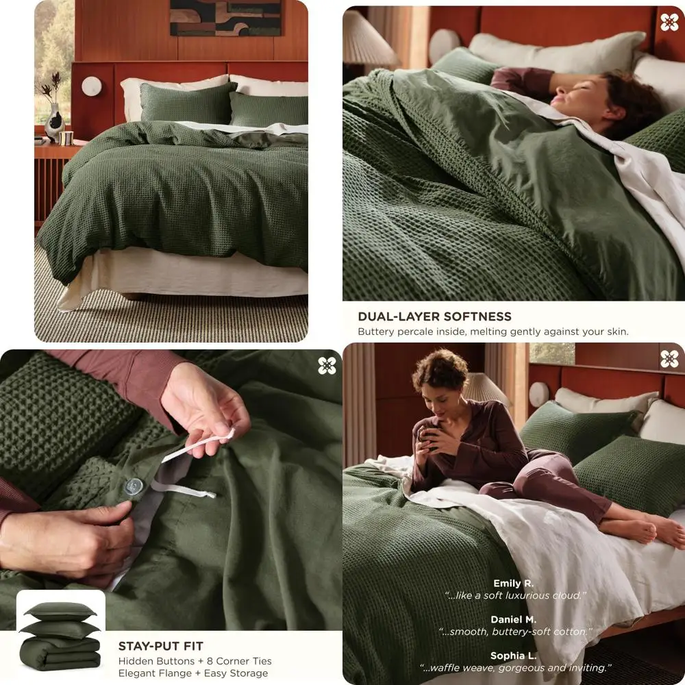

Bedsure Cotton Duvet Cover Full - 100% Cotton Waffle Weave Olive Green Duvet Cover Set, GentleSoft™ and Breathable Bedding Set f