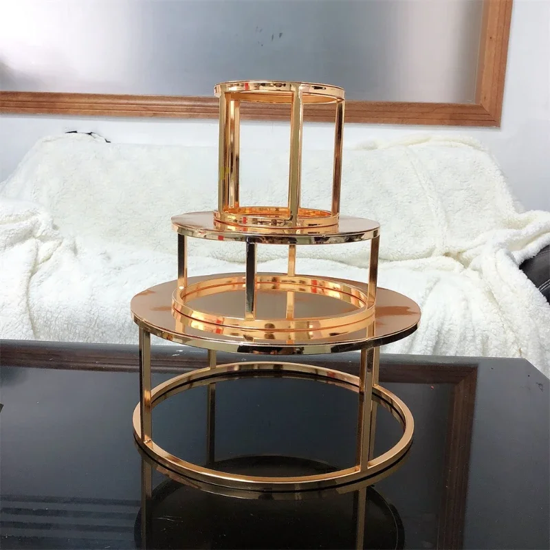 3 Pcs/set Golden Dessert Cake Stand Set Birthday Decoration Tall Plate Cake Tray