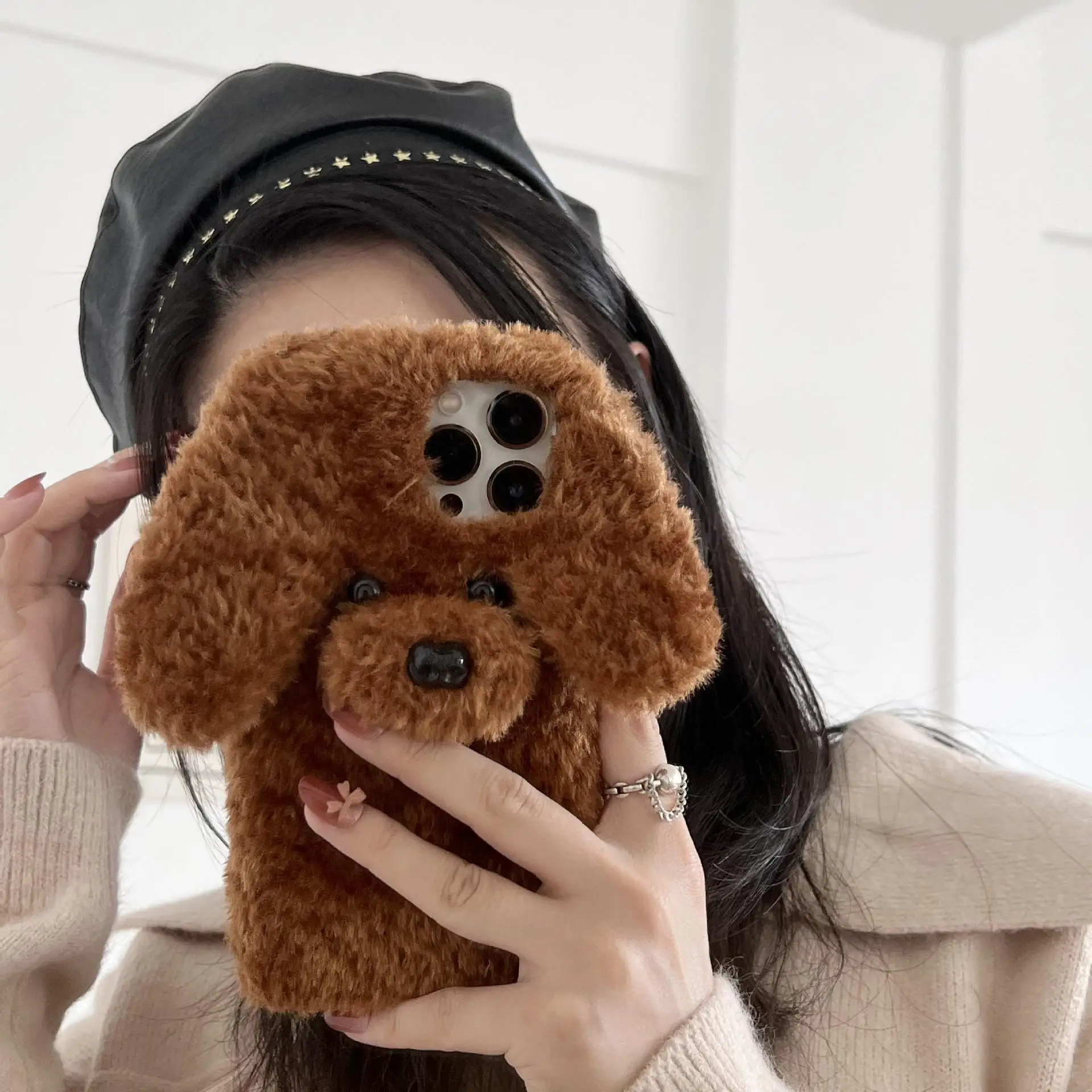 Funny Dog Plush Phone Case for IPhone 12 Pro Max 14 13 11 X XS XR 8 7 6 6S Plus SE 2020 5S Cute Warm Winter Fur Covers Case